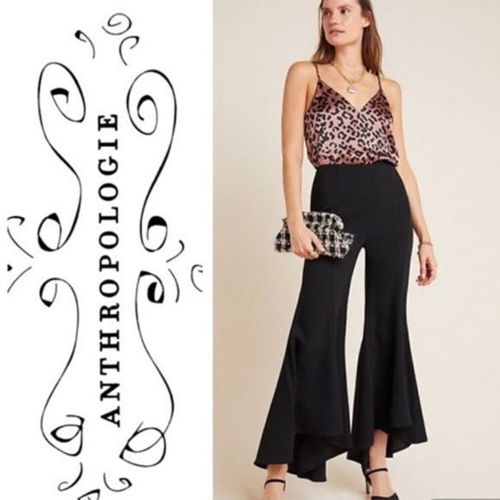 Anthropologie Zinnia‎ Tulip Flare Pants High-Rise Side Zip Dressy Black Size 4